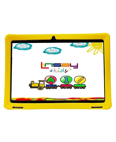 Linsay New 10.1" Funny Kids Wi-Fi Tablet Octa Core 128GB with Yellow Kids Defender Case Newest Android 13 Google certified
