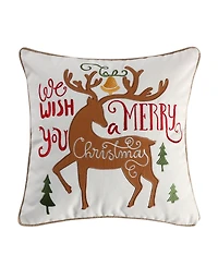 Levtex Tinsel Merry Reindeer Embroidered Decorative Pillow, 18" x 18"