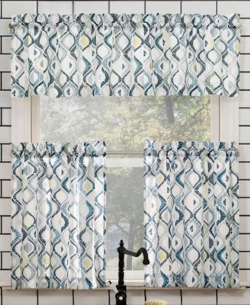No. 918 Barker Geometric Semi Sheer Rod Pocket Kitchen Curtain Valance Tiers Set