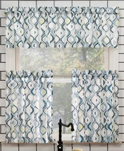 No. 918 Barker Geometric Semi Sheer Rod Pocket Kitchen Curtain Valance Tiers Set