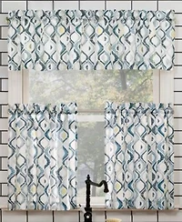 No. 918 Barker Geometric Semi Sheer Rod Pocket Kitchen Curtain Valance Tiers Set