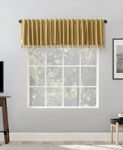 Evelina Faux Dupioni Silk Beaded Tassels Thermal Extreme 100% Blackout Back Tab Curtain Valance