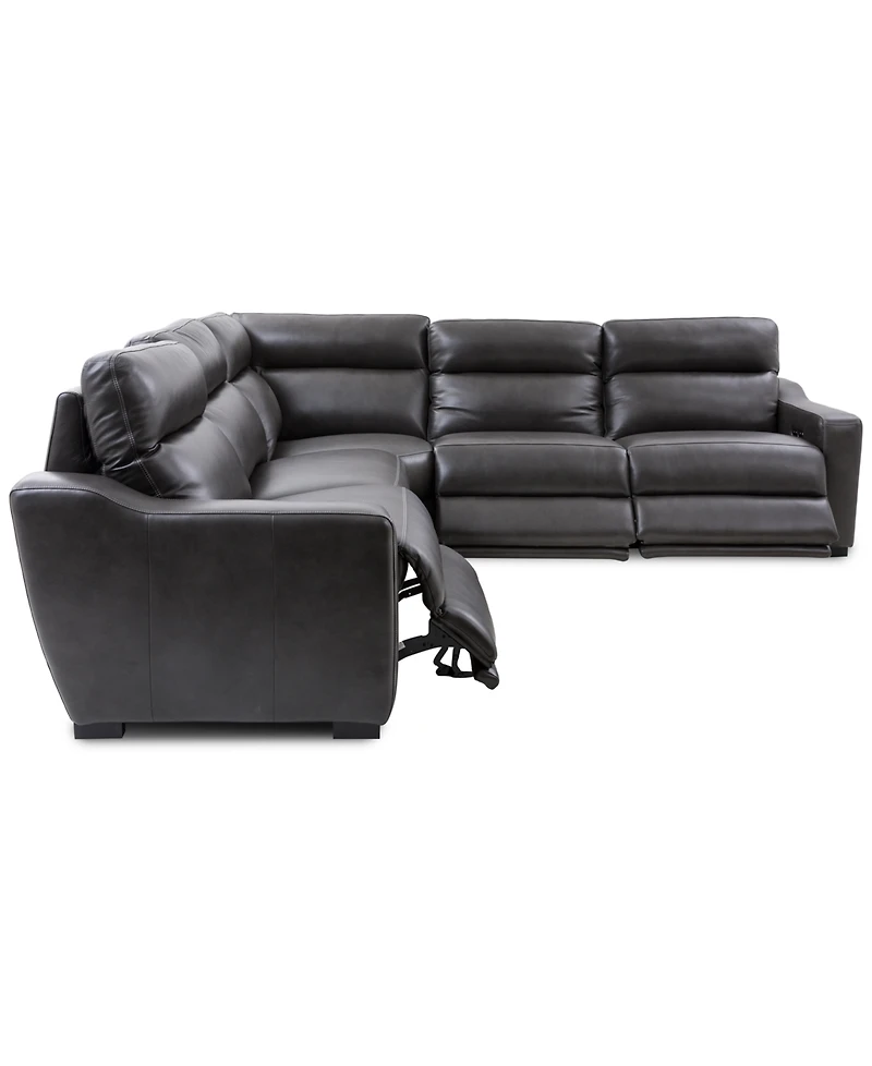 Gabrine 5-Pc. Leather Sectional with Power Headrests
