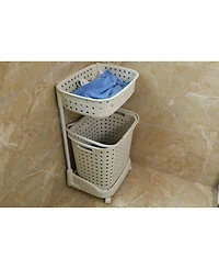 Vintiquewise 2 Tier Plastic Laundry Basket with Wheels