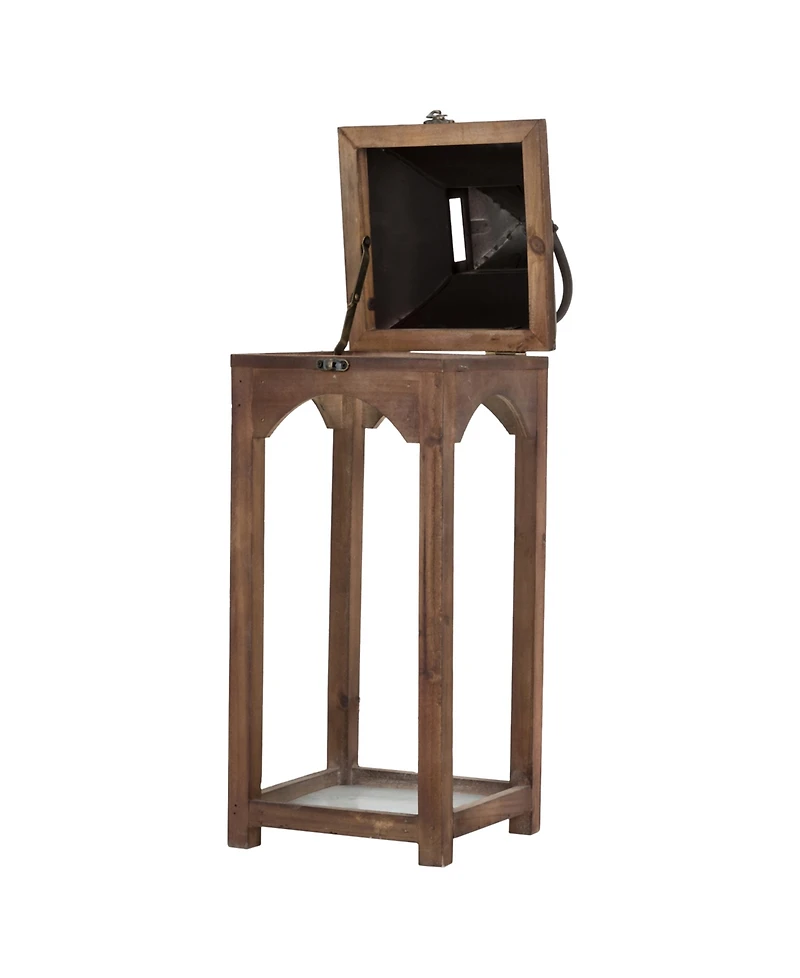 Glitzhome Set of 2 Whiskey Brown Farmhouse Modern Wood/Metal Lanterns