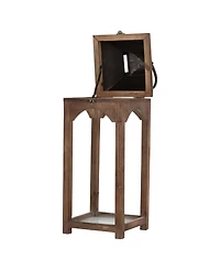 Glitzhome Set of 2 Whiskey Brown Farmhouse Modern Wood/Metal Lanterns