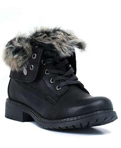 Gc Shoes Women's Trudie Faux Fur Collar Lace Up Combat Booties