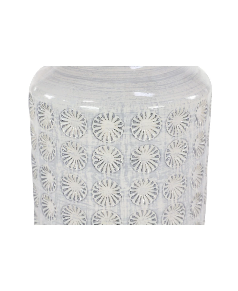Large, Round Ceramic Floor Vase with French Country Rosette Relief Design