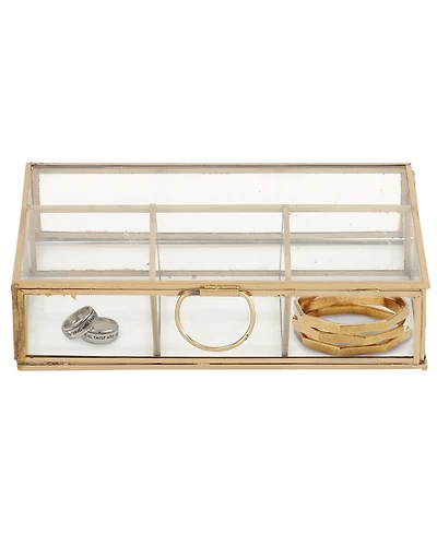CosmoLiving by Cosmopolitan Gold Glass Modern Jewelry Box , 2" x 9" x 6"