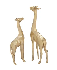CosmoLiving by Cosmopolitan Set of 2 Gold Polystone Modern Giraffe Sculpture, 12", 15"