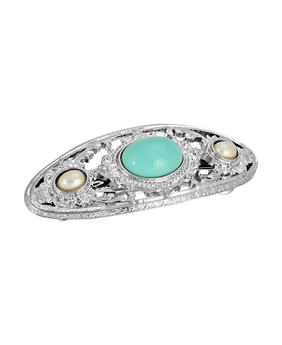 Women's Silver-Tone Imitation Pearl Stone Barrette