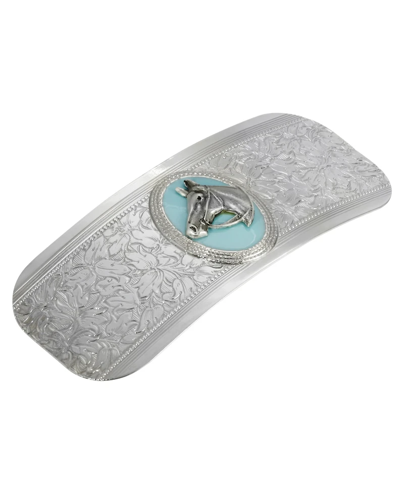 Women's Silver-Tone Turquoise Enamel Horse Head Barrette