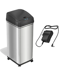 iTouchless 13 Gallon / 49 Liter Stainless Steel Sensor Kitchen Trash Can with Wheels, Ac Adapter and Odor Filter