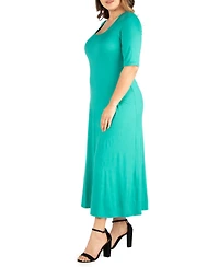 24seven Comfort Apparel Plus Elbow Length Sleeve Maxi Dress