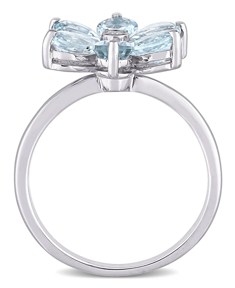 Aquamarine and Diamond Accent Floral Ring