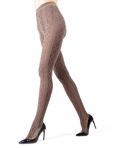 MeMoi Women's Crossing Diamond Patterned Sweater Tights Mo-389