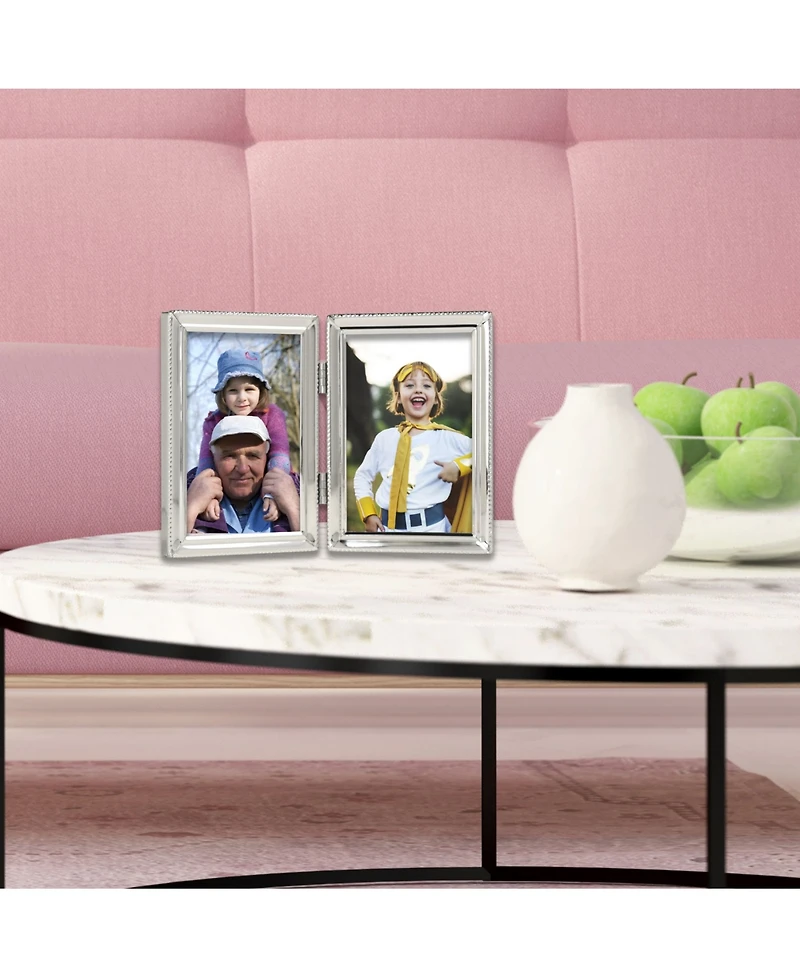 Metal Double Picture Frame with Inner Beading, 3.5" x 5"