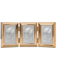 Polished Metal Hinged Triple Picture Frame - Bead Border Design