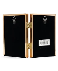 Polished Metal Hinged Double Picture Frame - Bead Border Design, 3.5" x 5"