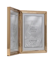 Polished Metal Hinged Double Picture Frame - Bead Border Design, 5" x 7"