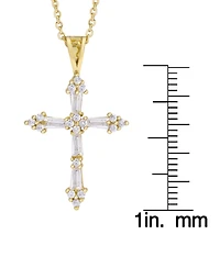 Cubic Zirconia Cross Pendant 18" Necklace Silver Plate or Gold