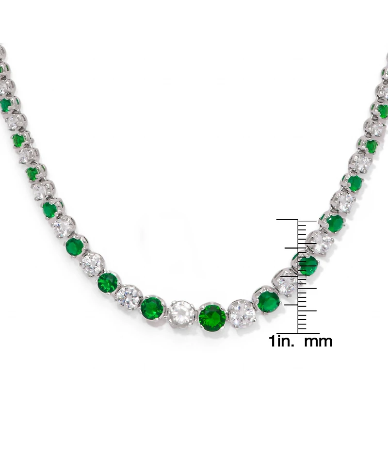 Simulated Emerald Round Link Graduated Necklace in Silver Plate