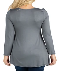 24Seven Comfort Apparel Long Sleeve Solid Color Swing Style Flared Tunic Top