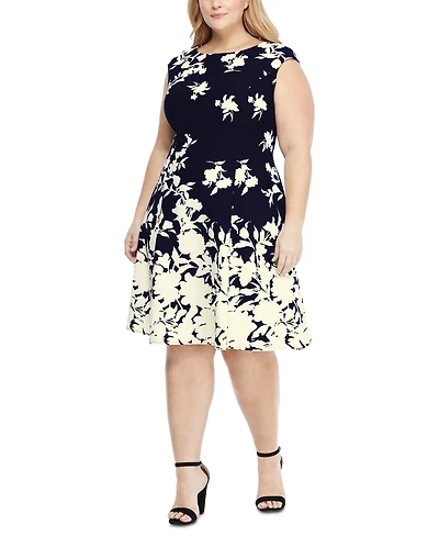 London Times Plus Size Scuba-Crepe Floral-Print Fit & Flare Dress