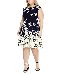 London Times Plus Size Scuba-Crepe Floral-Print Fit & Flare Dress