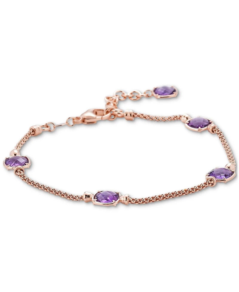 Lapis Lazuli Station Link Chain Bracelet 14k Gold-Plated Sterling Silver (Also Turquoise, Citrine, Amethyst, Garnet & Onyx)