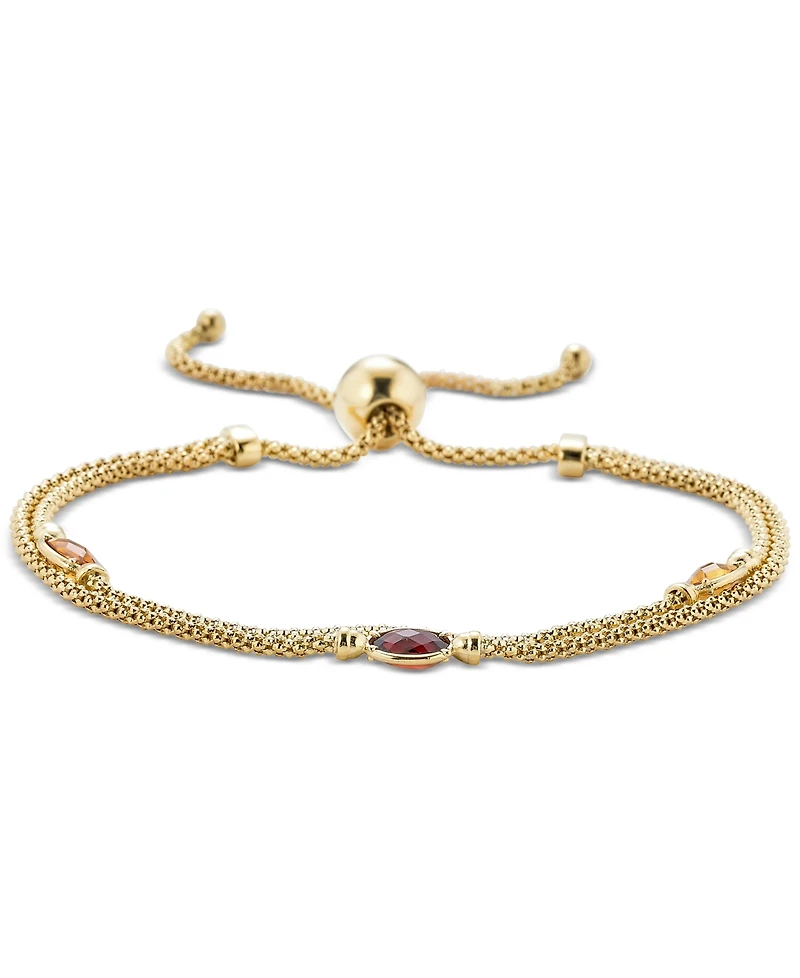 Citrine (3/4 ct. t.w.) & Rhodolite Garnet (1/2 ct. t.w.) Double Strand Bolo Bracelet in 14k Gold-Plated Sterling Silver