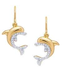 Diamond Accent Dolphin Fishhook Ball Gold Plate Or Silver Plate Stud Set