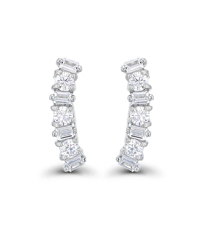 Cubic Zirconia Round and Baguette Ear Climbers in Sterling Silver