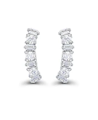 Cubic Zirconia Round and Baguette Ear Climbers in Sterling Silver