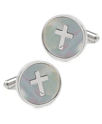 Men's Cross Mother of Pearl Stainless Steel Cufflinks