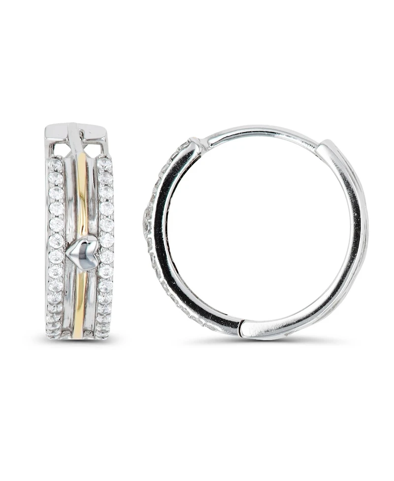 Macy's Cubic Zirconia Two-Tone Pave Heart Hoop Earrings