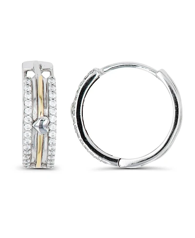 Macy's Cubic Zirconia Two-Tone Pave Heart Hoop Earrings