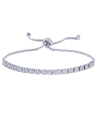 Diamond Accent Circle and Bar Adjustable Bolo Bracelet in Silver Plate Or Rose-Gold Plate