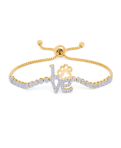 Diamond Accent Love Paw Adjustable Bolo Bracelet in Gold-Plate