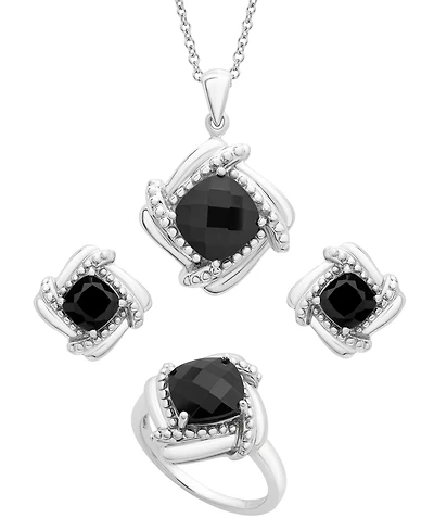 Onyx Box Set (Pendant, Earrings & Ring) in Sterling Silver