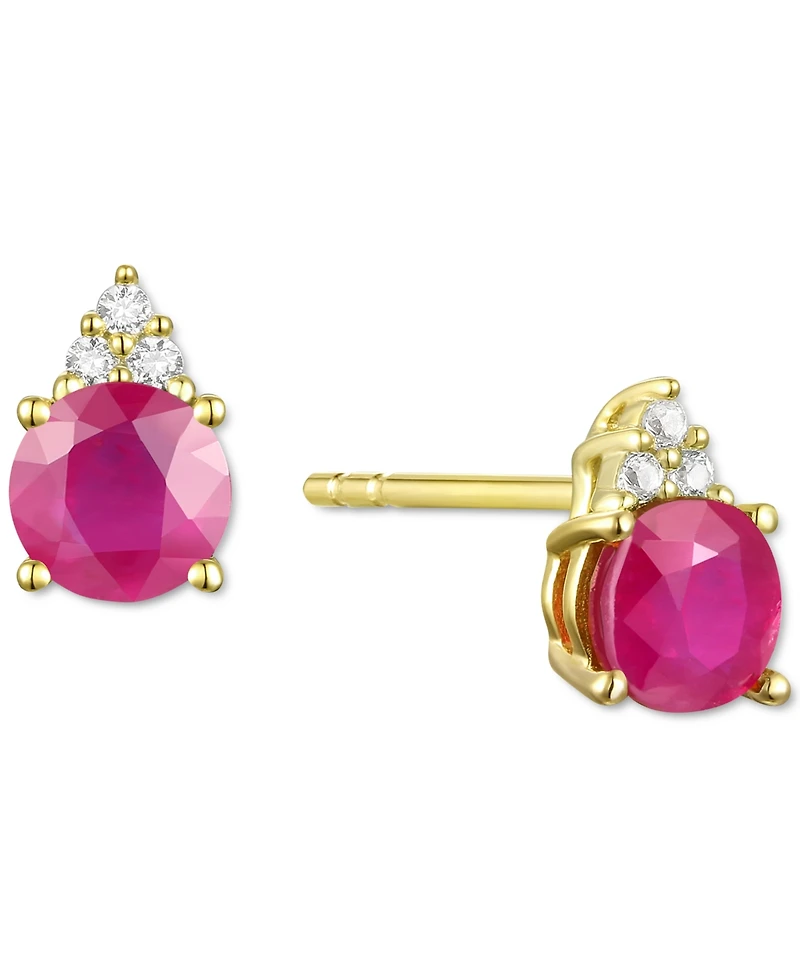 Sapphire (7/8 ct. t.w.) & Diamond Accent Stud Earrings 14k Yellow Gold (Also Emerald, Ruby, Morganite Tanzanite)