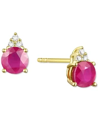 Sapphire (7/8 ct. t.w.) & Diamond Accent Stud Earrings 14k Yellow Gold (Also Emerald, Ruby, Morganite Tanzanite)