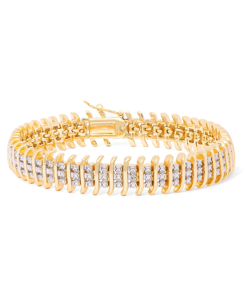 Diamond Accent Wide Link Chain Bracelet Gold-Plated or Silver-Plated Brass
