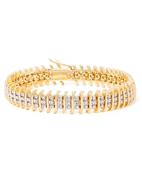 Diamond Accent Wide Link Chain Bracelet Gold-Plated or Silver-Plated Brass