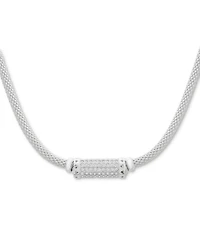 Cubic Zirconia Mesh Popcorn Statement Necklace in Sterling Silver, 18" + 2" extender