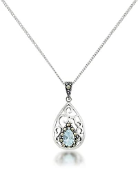 Blue Topaz Open Work Teardrop Pendant and a Curb Chain
