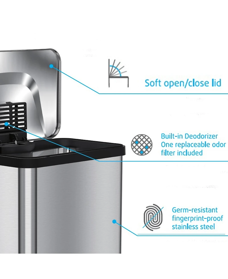 iTouchless 18 Gallon / 68 Liter AirStep Stainless Steel Kitchen Trash Can with Odor Filter