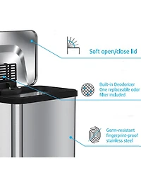 iTouchless 18 Gallon / 68 Liter AirStep Stainless Steel Kitchen Trash Can with Odor Filter