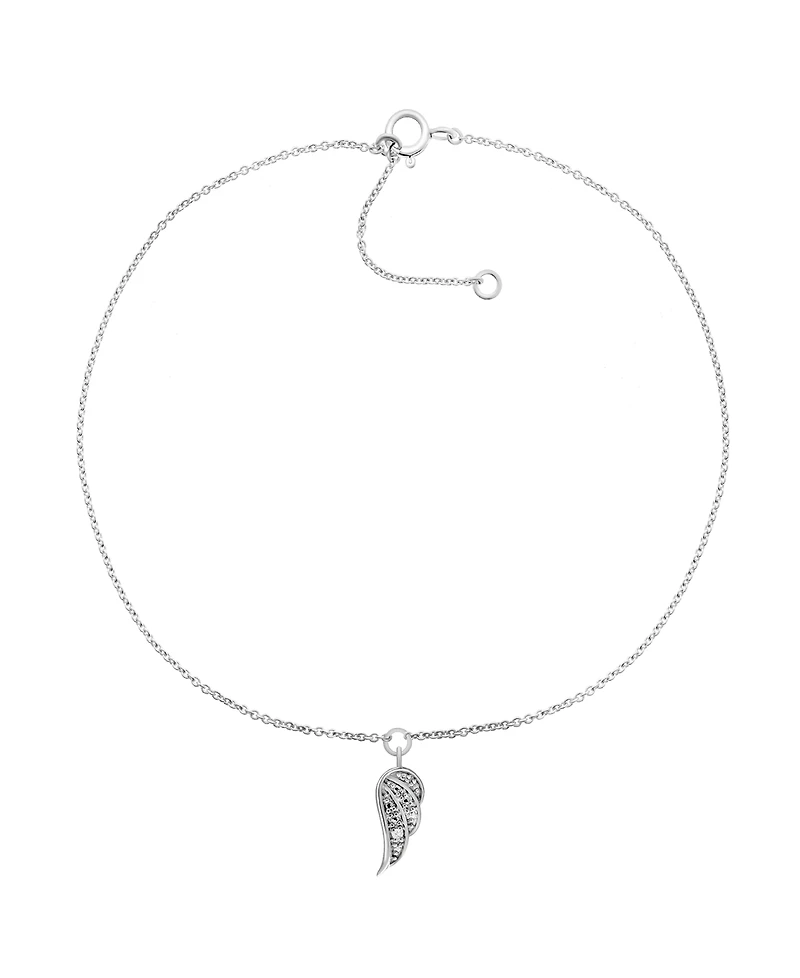 Diamond Accent Angel Wing Anklet in Sterling Silver , 9" + 1" extender