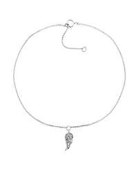 Diamond Accent Angel Wing Anklet in Sterling Silver , 9" + 1" extender